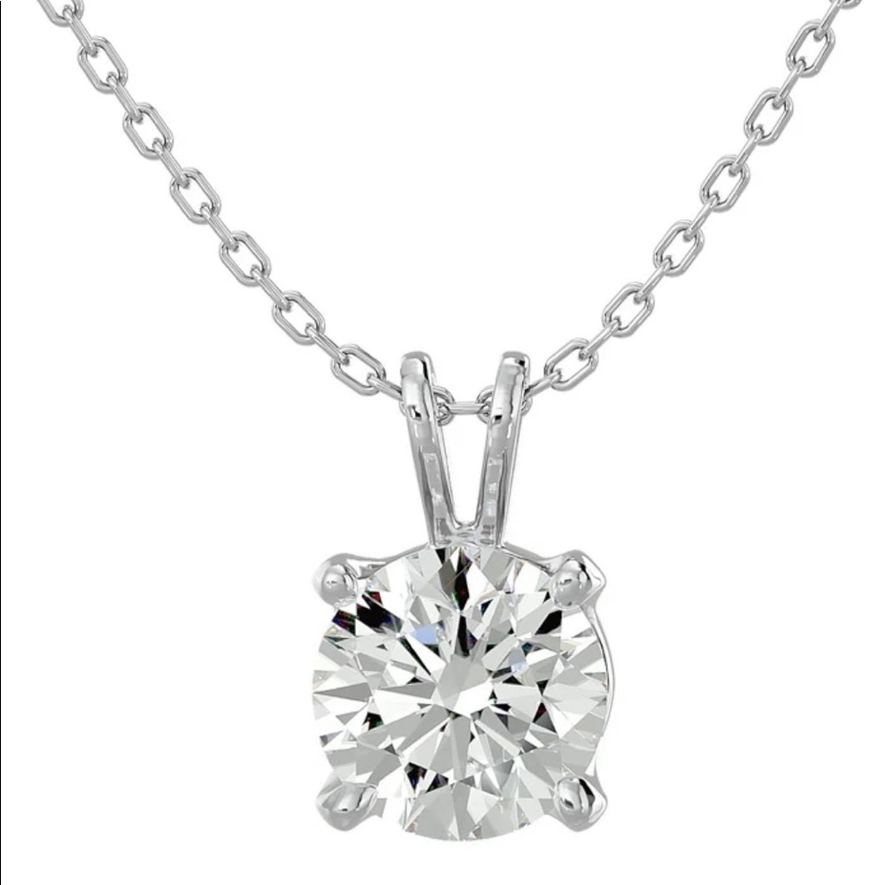 1 Carat Moissanite Solitaire Necklace In Solid 14K White Gold. BNWT